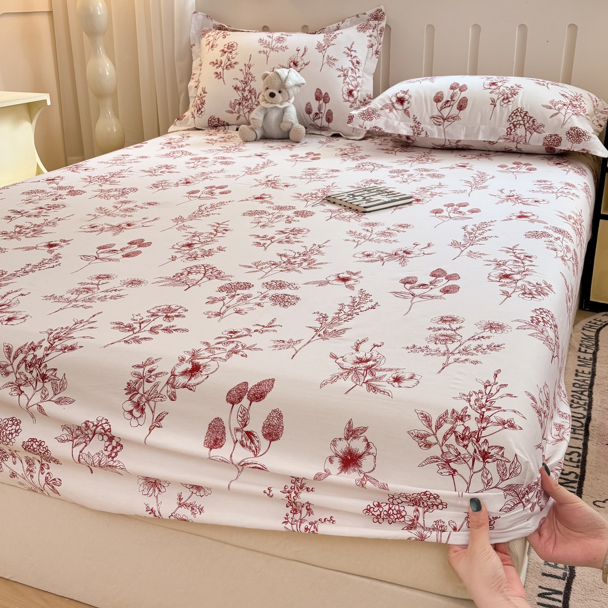 91家纺网 家纺一手货源 找家纺 大吉 2025新款全棉印花床笠 繁花