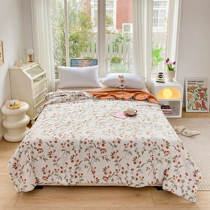 畅畅家纺 2025新款A类水洗棉麻双层纱夏被四件套 红豆