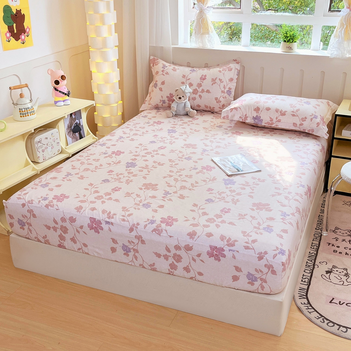 91家纺网 家纺一手货源 找家纺 大吉 2025新款全棉印花床笠 春日