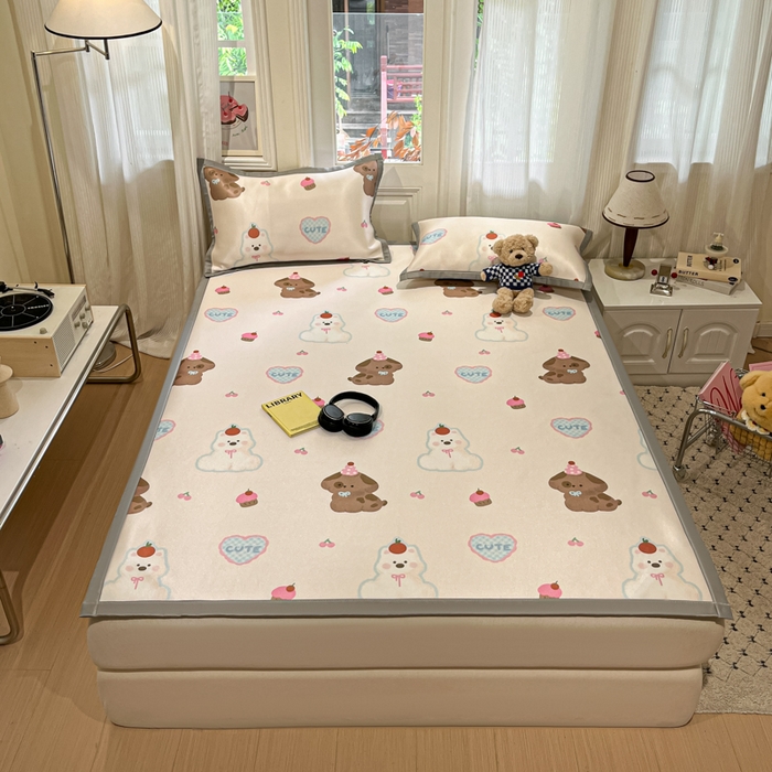 91家纺网 家纺一手货源 找家纺 慕澄家纺 2025新款小清新萌宠系列碳光冰丝凉席 蛋糕甜心犬