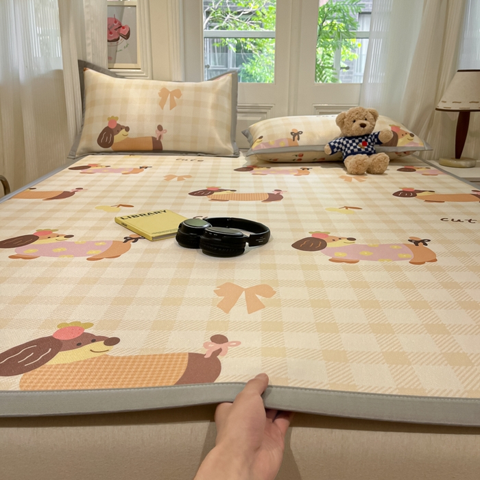 慕澄家纺 2025新款小清新萌宠系列碳光冰丝凉席 欢乐犬