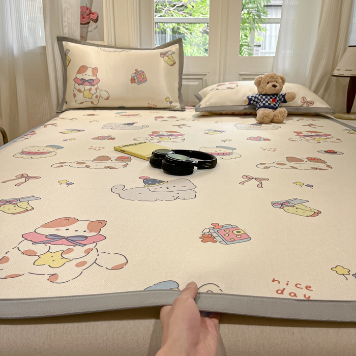 慕澄家纺 2025新款小清新萌宠系列碳光冰丝凉席 猫猫礼物