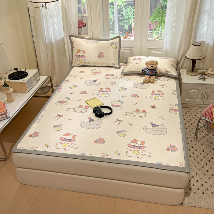 91家纺网 家纺一手货源 找家纺 慕澄家纺 2025新款小清新萌宠系列碳光冰丝凉席 猫猫礼物