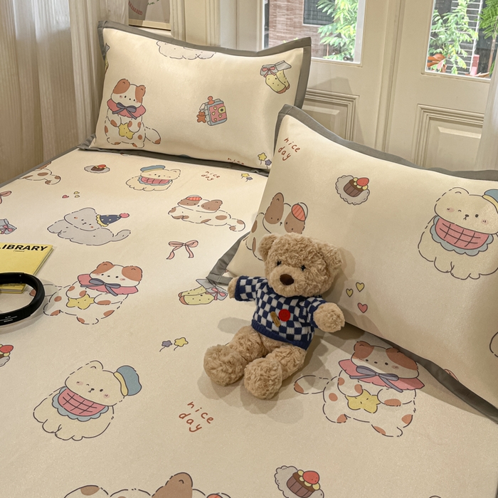 91家纺网 家纺一手货源 找家纺 慕澄家纺 2025新款小清新萌宠系列碳光冰丝凉席 猫猫礼物