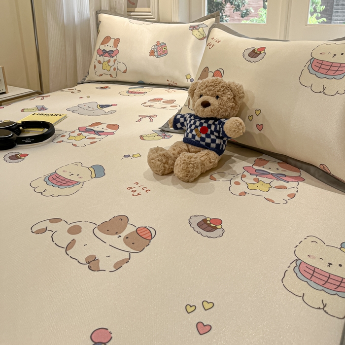 91家纺网 家纺一手货源 找家纺 慕澄家纺 2025新款小清新萌宠系列碳光冰丝凉席 猫猫礼物