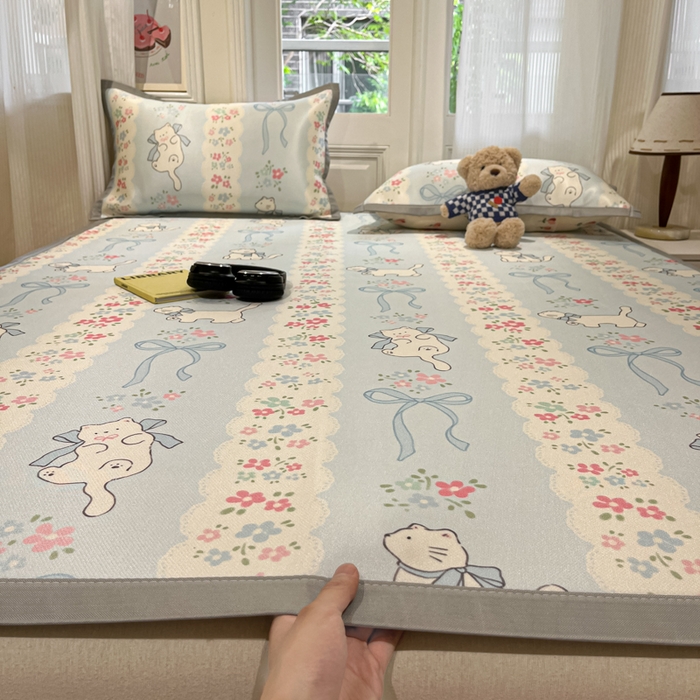 慕澄家纺 2025新款小清新萌宠系列碳光冰丝凉席 撒娇猫咪