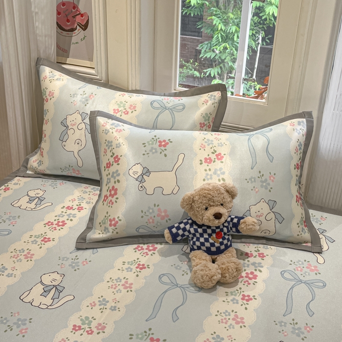 91家纺网 家纺一手货源 找家纺 慕澄家纺 2025新款小清新萌宠系列碳光冰丝凉席 撒娇猫咪