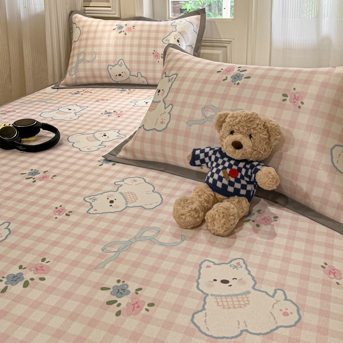 91家纺网 家纺一手货源 找家纺 慕澄家纺 2025新款小清新萌宠系列碳光冰丝凉席 西高地