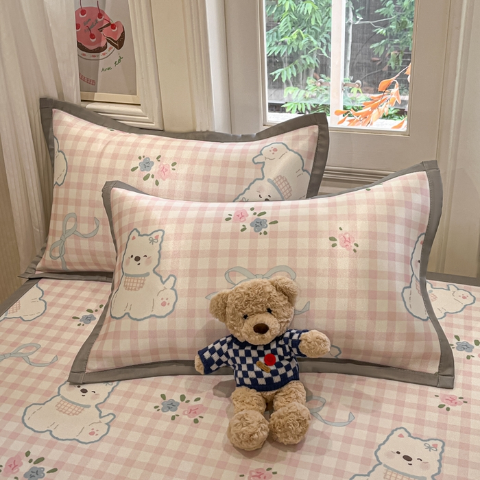 91家纺网 家纺一手货源 找家纺 慕澄家纺 2025新款小清新萌宠系列碳光冰丝凉席 西高地