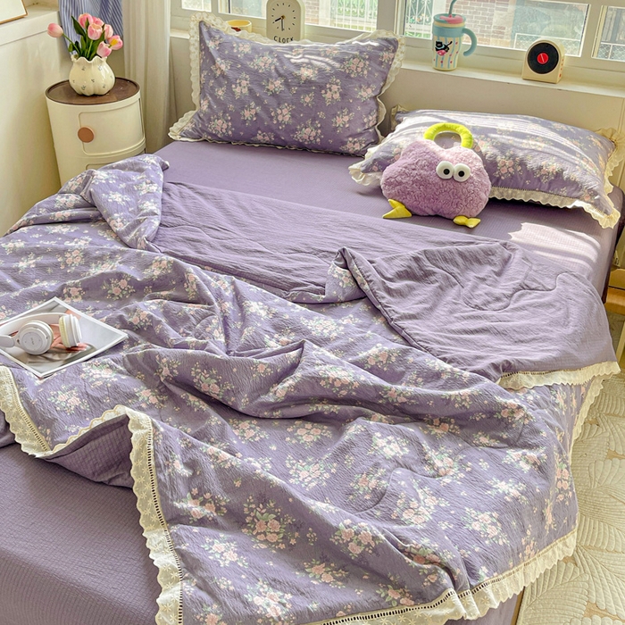 91家纺网 家纺一手货源 找家纺 （总）恋之语 2025春夏新款云感全棉纯棉花边款夏被夏凉被空调被四件套套件