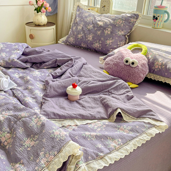 91家纺网 家纺一手货源 找家纺 （总）恋之语 2025春夏新款云感全棉纯棉花边款夏被夏凉被空调被四件套套件