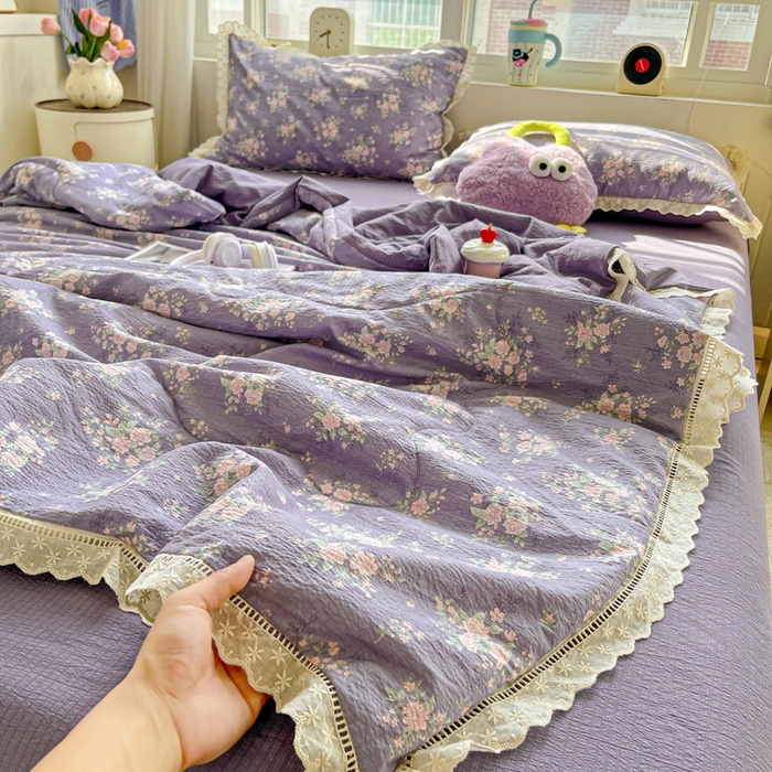 91家纺网 家纺一手货源 找家纺 （总）恋之语 2025春夏新款云感全棉纯棉花边款夏被夏凉被空调被四件套套件