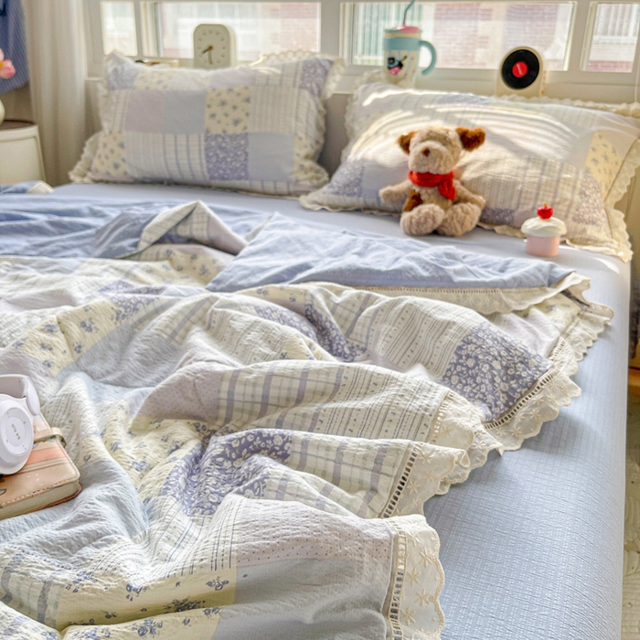 91家纺网 家纺一手货源 找家纺 恋之语 2025春夏新款云感全棉纯棉花边款夏被夏凉被空调被四件套套件 百福兰