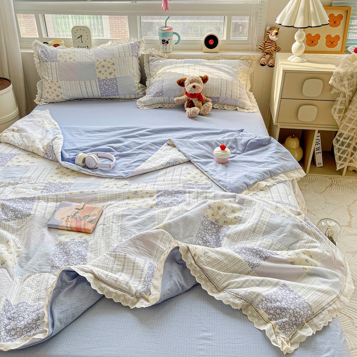 91家纺网 家纺一手货源 找家纺 恋之语 2025春夏新款云感全棉纯棉花边款夏被夏凉被空调被四件套套件 百福兰