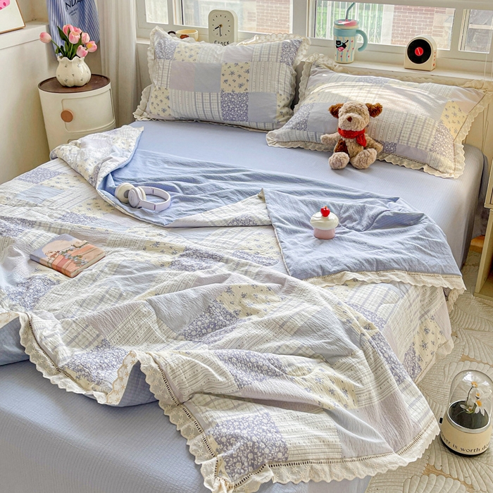 91家纺网 家纺一手货源 找家纺 恋之语 2025春夏新款云感全棉纯棉花边款夏被夏凉被空调被四件套套件 百福兰