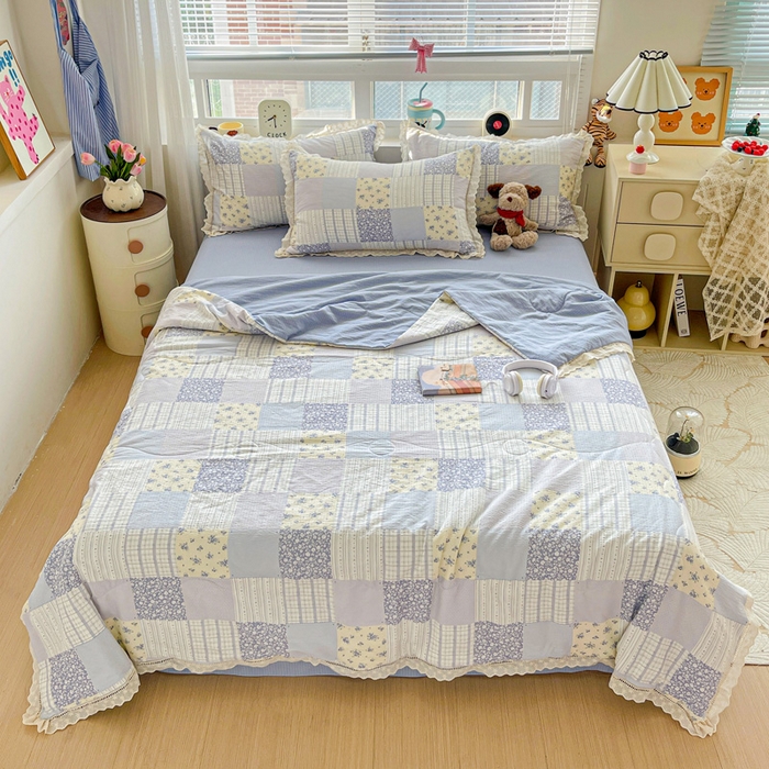 91家纺网 家纺一手货源 找家纺 恋之语 2025春夏新款云感全棉纯棉花边款夏被夏凉被空调被四件套套件 百福兰