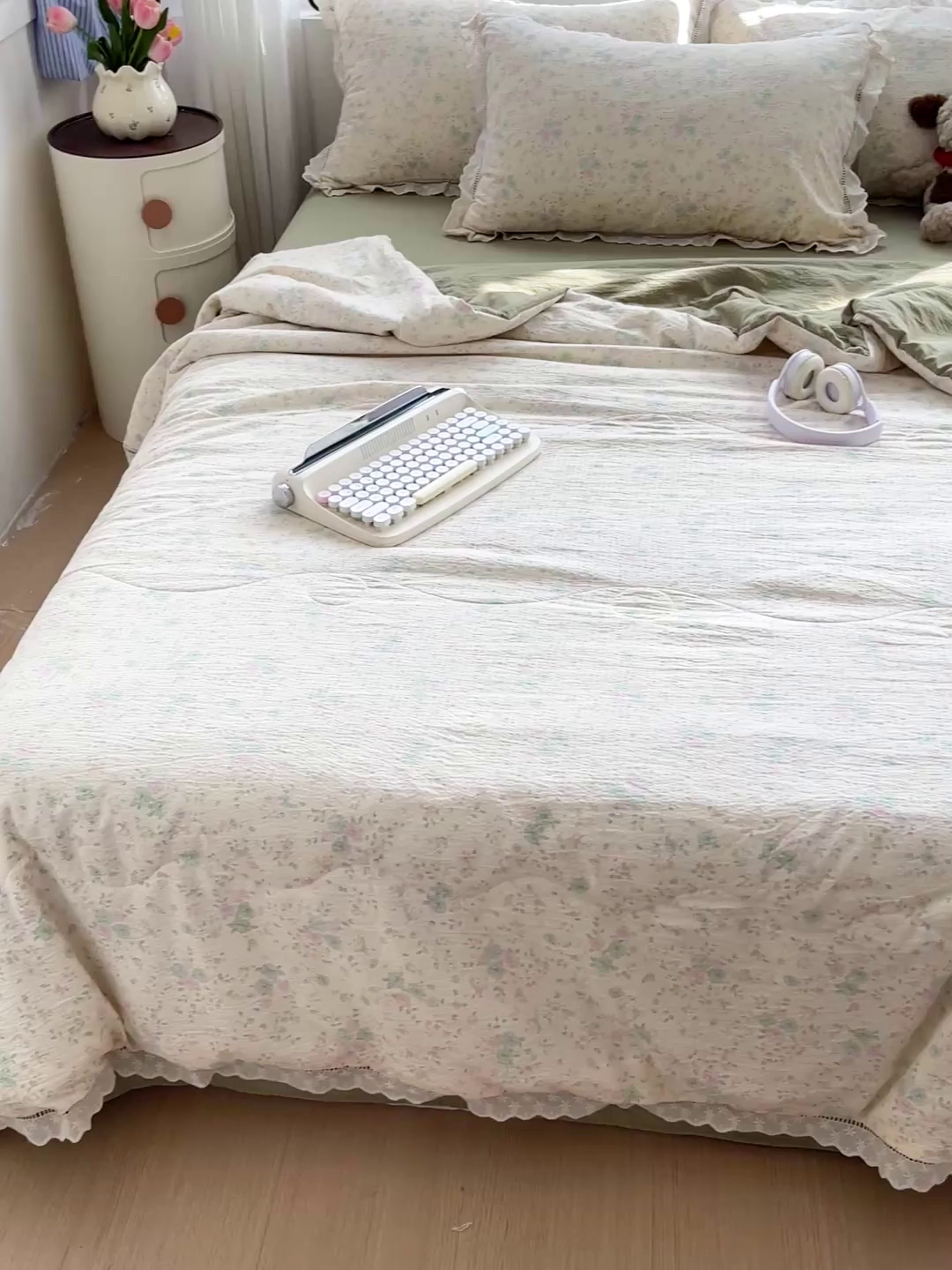 91家纺网 家纺一手货源 找家纺 恋之语 2025春夏新款云感全棉纯棉花边款夏被夏凉被空调被四件套套件 微凉薄荷