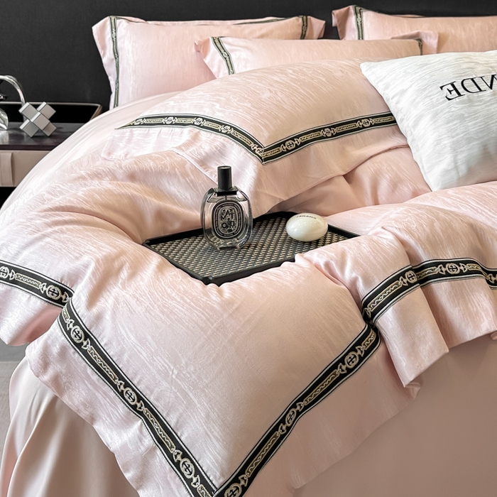 91家纺网 家纺一手货源 找家纺 帝王家纺 2025新款轻奢风双面水洗天丝提花刺绣四件套 藕粉