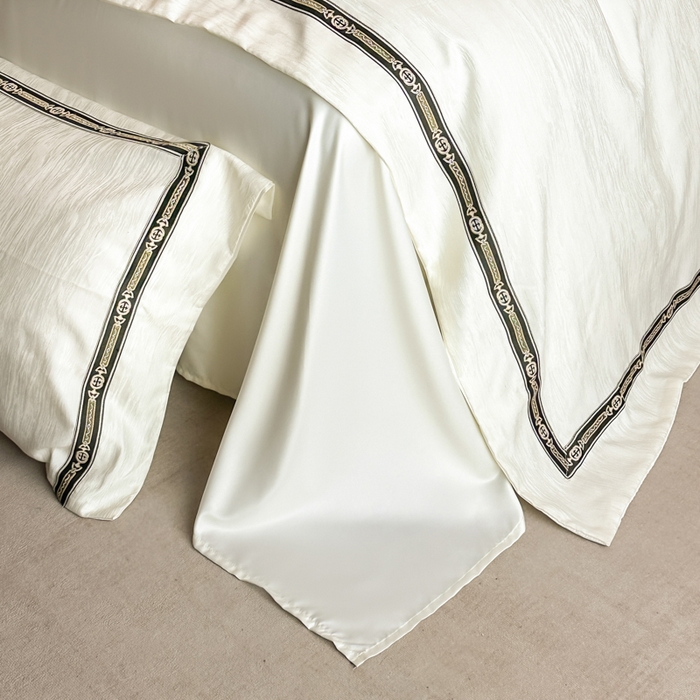 91家纺网 家纺一手货源 找家纺 帝王家纺 2025新款轻奢风双面水洗天丝提花刺绣四件套 白桃