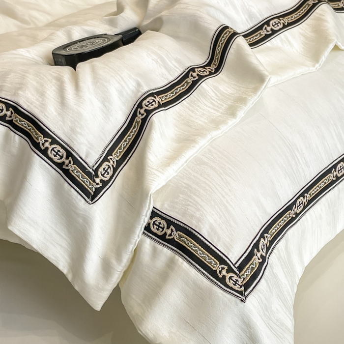 91家纺网 家纺一手货源 找家纺 帝王家纺 2025新款轻奢风双面水洗天丝提花刺绣四件套 白桃