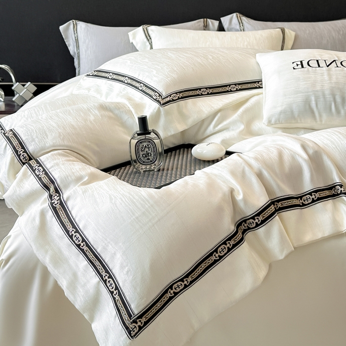 91家纺网 家纺一手货源 找家纺 帝王家纺 2025新款轻奢风双面水洗天丝提花刺绣四件套 白桃