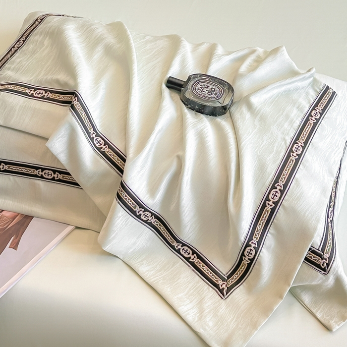 91家纺网 家纺一手货源 找家纺 帝王家纺 2025新款轻奢风双面水洗天丝提花刺绣四件套 白桃