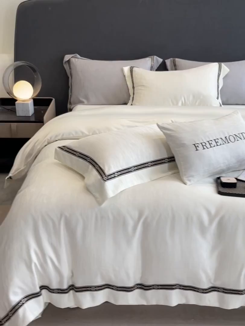 91家纺网 家纺一手货源 找家纺 帝王家纺 2025新款轻奢风双面水洗天丝提花刺绣四件套 白桃