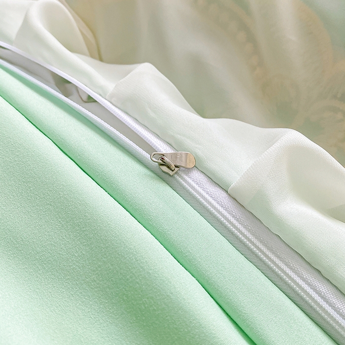 91家纺网 家纺一手货源 找家纺 富宁2025新款水洗亲肤棉雪纺蕾丝刺绣床裙床笠三件套四件套 潘多拉-绿