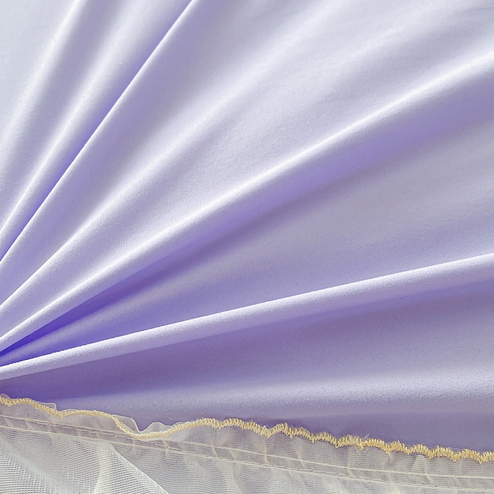 91家纺网 家纺一手货源 找家纺 富宁2025新款水洗亲肤棉雪纺蕾丝刺绣床裙床笠三件套四件套 潘多拉-紫