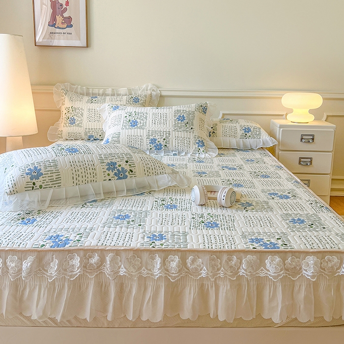 91家纺网 家纺一手货源 找家纺 麒豆豆 2025新款凉感丝乳胶印花床裙床笠凉席夏被三件套 卉雅 兰