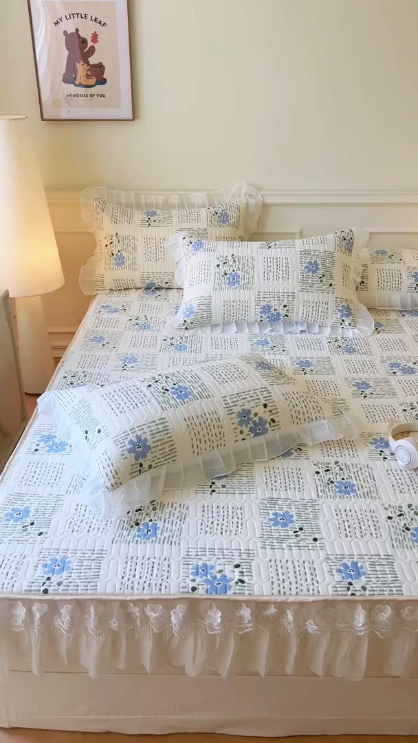 91家纺网 家纺一手货源 找家纺 麒豆豆 2025新款凉感丝乳胶印花床裙床笠凉席夏被三件套 卉雅 兰