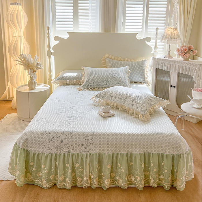 91家纺网 家纺一手货源 找家纺 网红馆（ck家纺） 2025新款PE冰席床盖三件套 绿