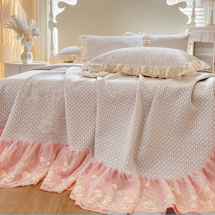 91家纺网 家纺一手货源 找家纺 网红馆（ck家纺） 2025新款PE冰席床盖三件套 粉