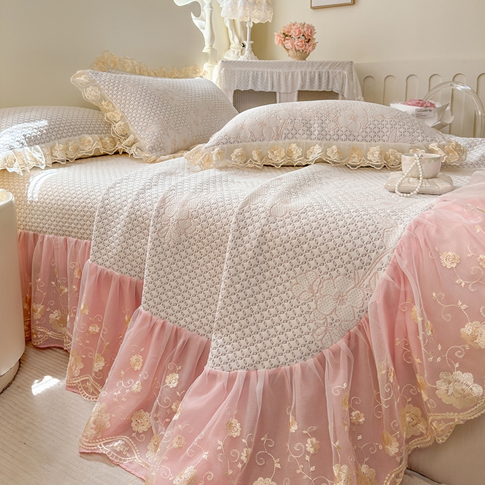 91家纺网 家纺一手货源 找家纺 网红馆（ck家纺） 2025新款PE冰席床盖三件套 粉