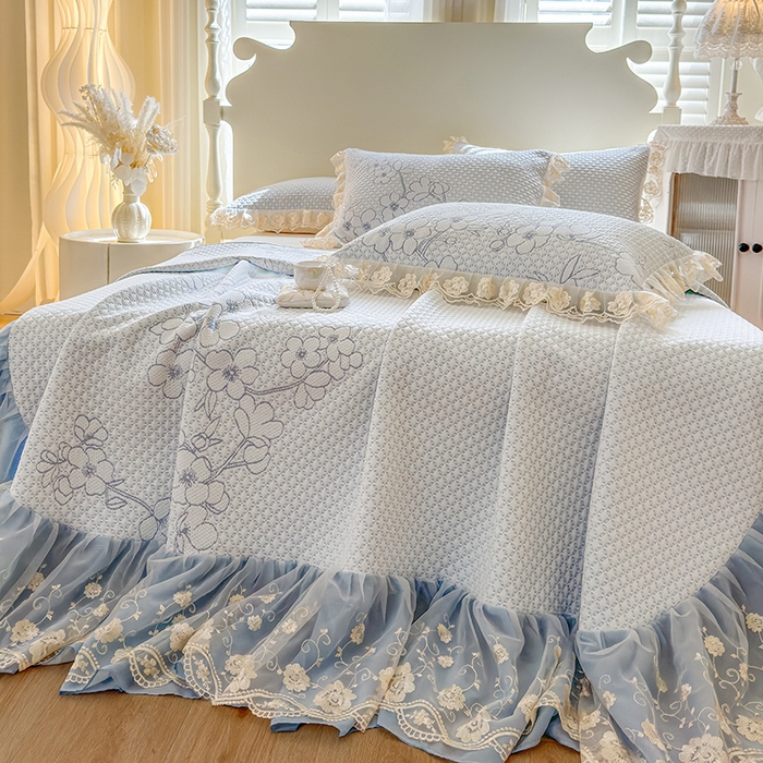 91家纺网 家纺一手货源 找家纺 网红馆（ck家纺） 2025新款PE冰席床盖三件套 蓝