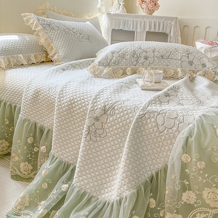 91家纺网 家纺一手货源 找家纺 网红馆（ck家纺） 2025新款PE冰席床盖三件套 绿
