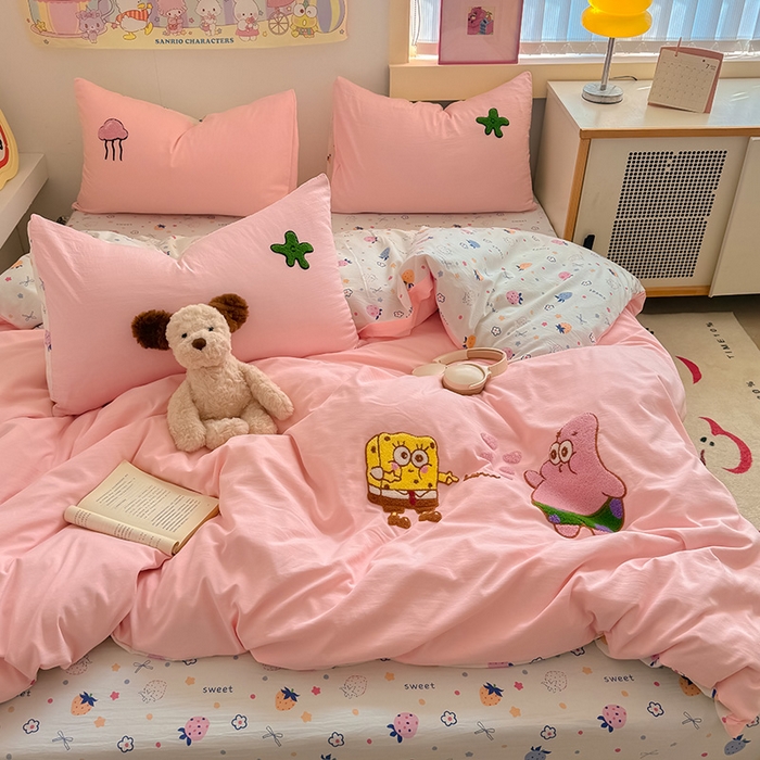 沃朴家居 2025春夏新款亲肤水洗棉毛巾绣四件套 海宝派派