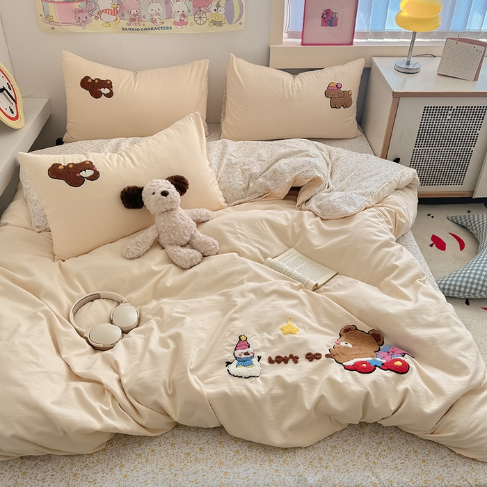 沃朴家居 2025春夏新款亲肤水洗棉毛巾绣四件套 欢乐熊