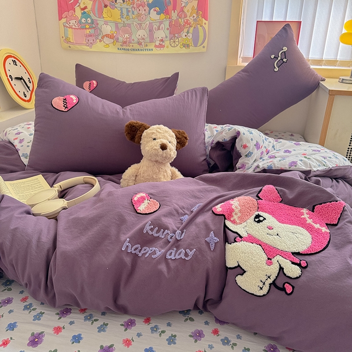 91家纺网 家纺一手货源 找家纺 沃朴家居 2025春夏新款亲肤水洗棉毛巾绣四件套 酷洛米