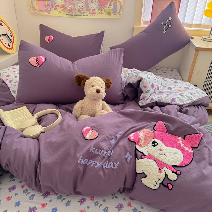 91家纺网 家纺一手货源 找家纺 沃朴家居 2025春夏新款亲肤水洗棉毛巾绣四件套 酷洛米