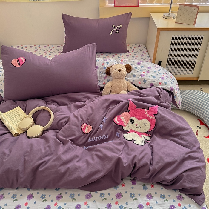 91家纺网 家纺一手货源 找家纺 沃朴家居 2025春夏新款亲肤水洗棉毛巾绣四件套 酷洛米