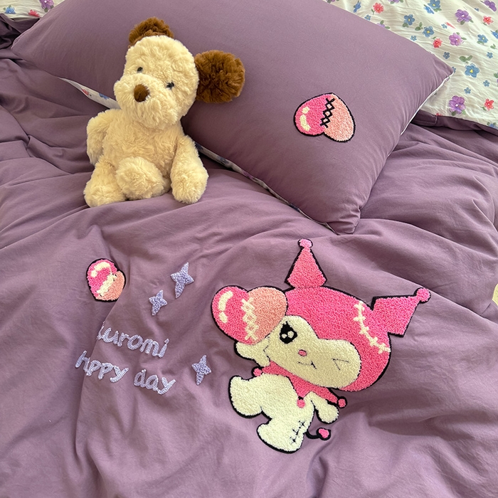 91家纺网 家纺一手货源 找家纺 沃朴家居 2025春夏新款亲肤水洗棉毛巾绣四件套 酷洛米