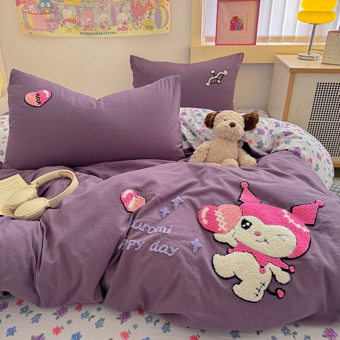 91家纺网 家纺一手货源 找家纺 沃朴家居 2025春夏新款亲肤水洗棉毛巾绣四件套 酷洛米