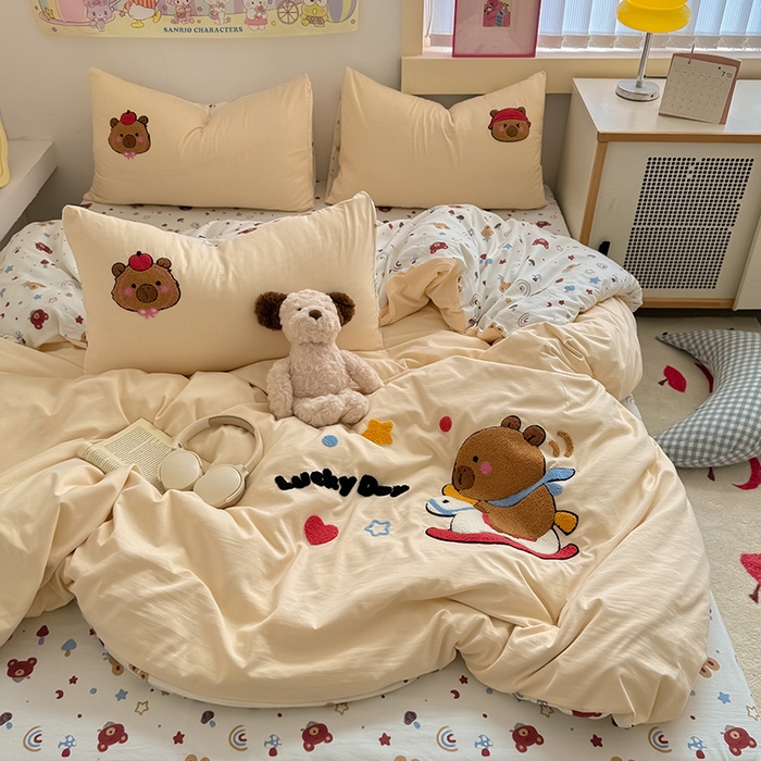 沃朴家居 2025春夏新款亲肤水洗棉毛巾绣四件套 淘气巴拉