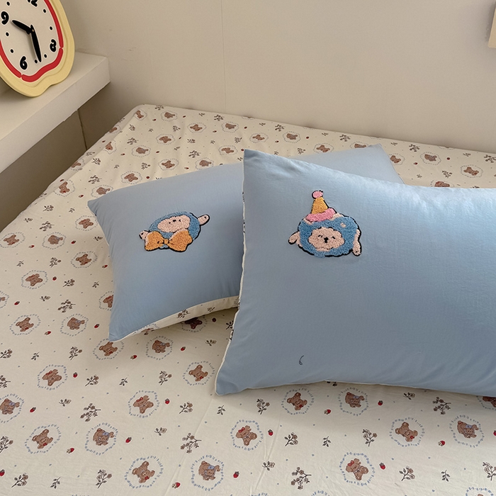 91家纺网 家纺一手货源 找家纺 沃朴家居 2025春夏新款亲肤水洗棉毛巾绣四件套 小萌羊