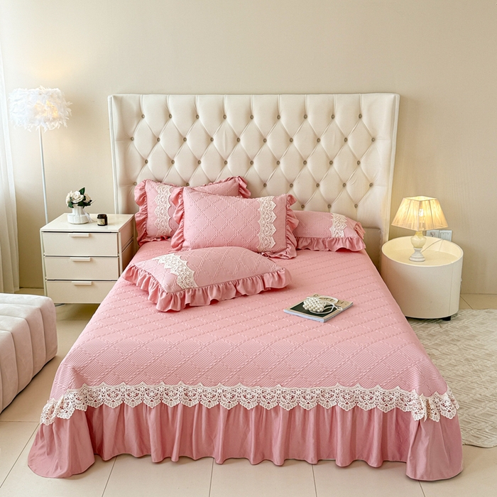 91家纺网 家纺一手货源 找家纺 米可 2025新款PE凉豆豆米拉系列凉席夏被三件套 米拉-豆沙