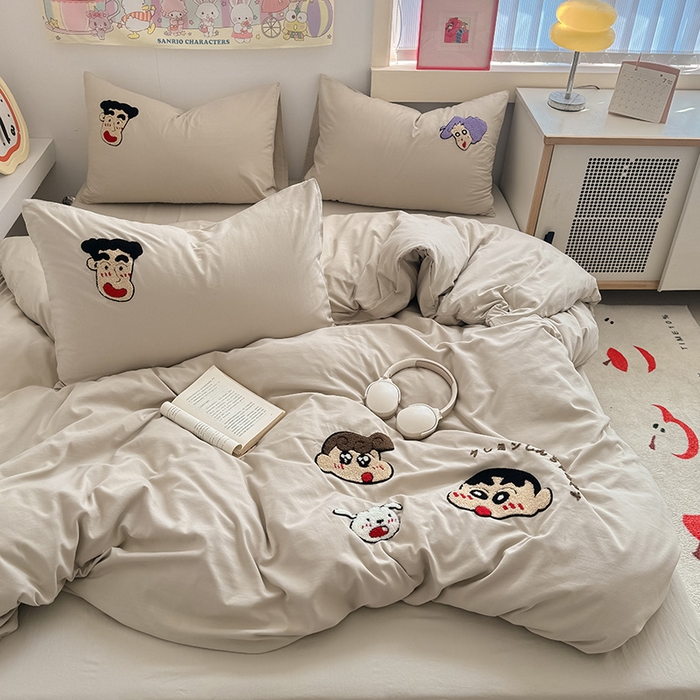 沃朴家居 2025春夏新款亲肤水洗棉毛巾绣四件套 幸福小新