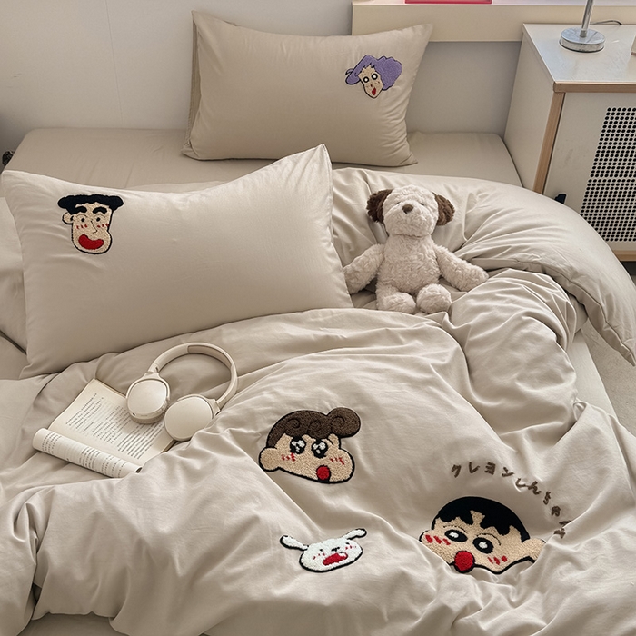 91家纺网 家纺一手货源 找家纺 沃朴家居 2025春夏新款亲肤水洗棉毛巾绣四件套 幸福小新