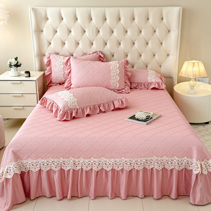 91家纺网 家纺一手货源 找家纺 米可 2025新款PE凉豆豆米拉系列凉席夏被三件套 米拉-豆沙