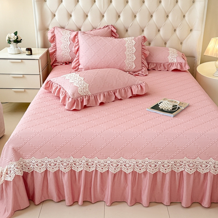 91家纺网 家纺一手货源 找家纺 米可 2025新款PE凉豆豆米拉系列凉席夏被三件套 米拉-豆沙